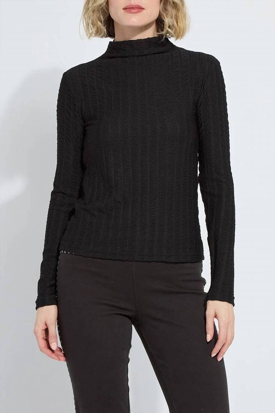 NEW LYSSE isaura funnel neck smocked top in black